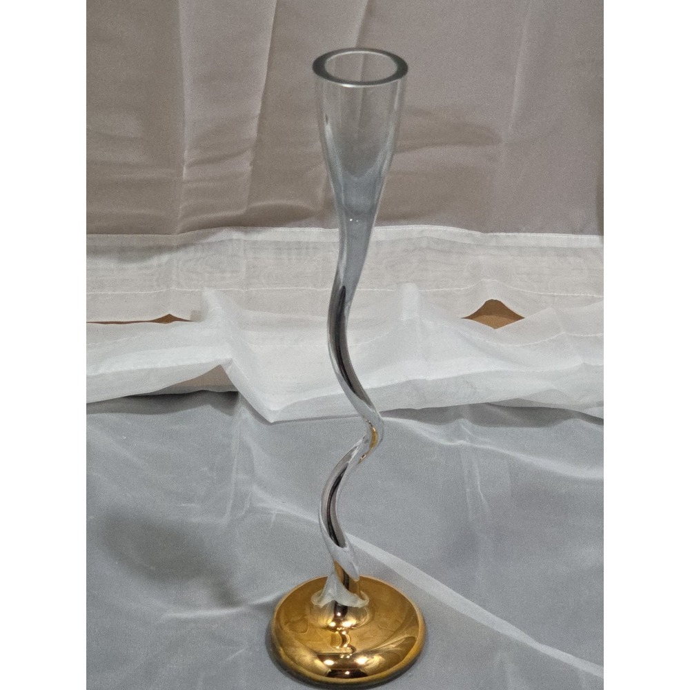 Handblown Twisted Stem Glass Decor Gold Base‎ 13" Fast Shipping  Excellent Con